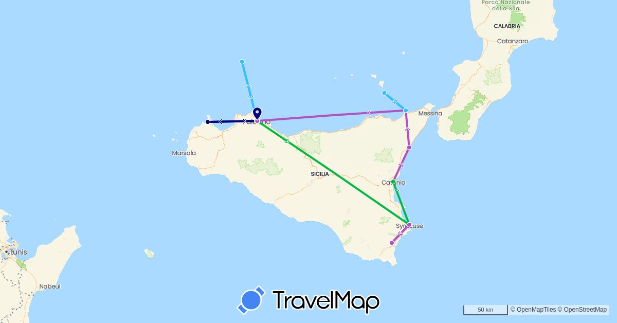 TravelMap itinerary: driving, bus, train, boat in Italy (Europe)